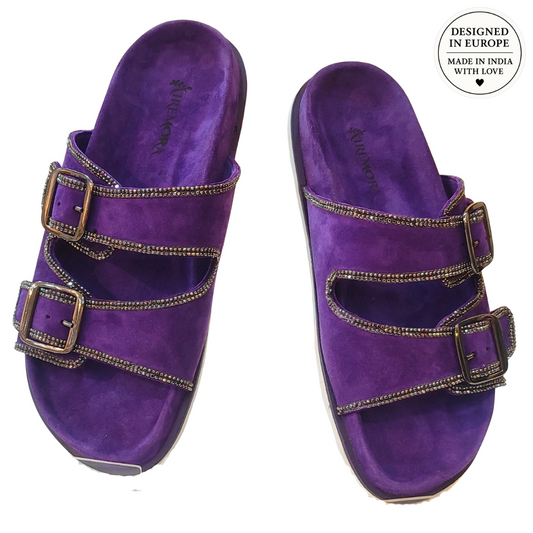 Airemora Orchid Bloom Slides – Stylish European Design in Genuine Leather