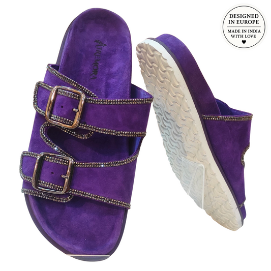 Airemora Orchid Bloom Slides – Stylish European Design in Genuine Leather