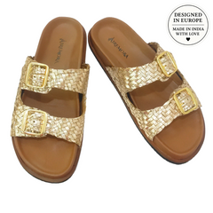 Airemora Aurora Gold Slides - European Design in Genuine Leather Duo Slides