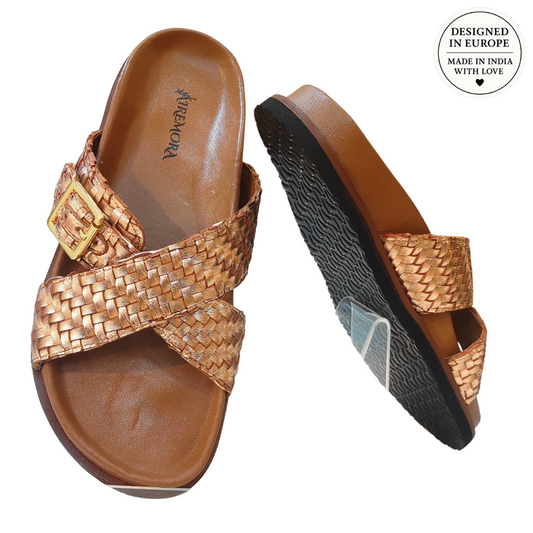 Airemora™ CopperCriss Slides – European Design in Genuine Leather