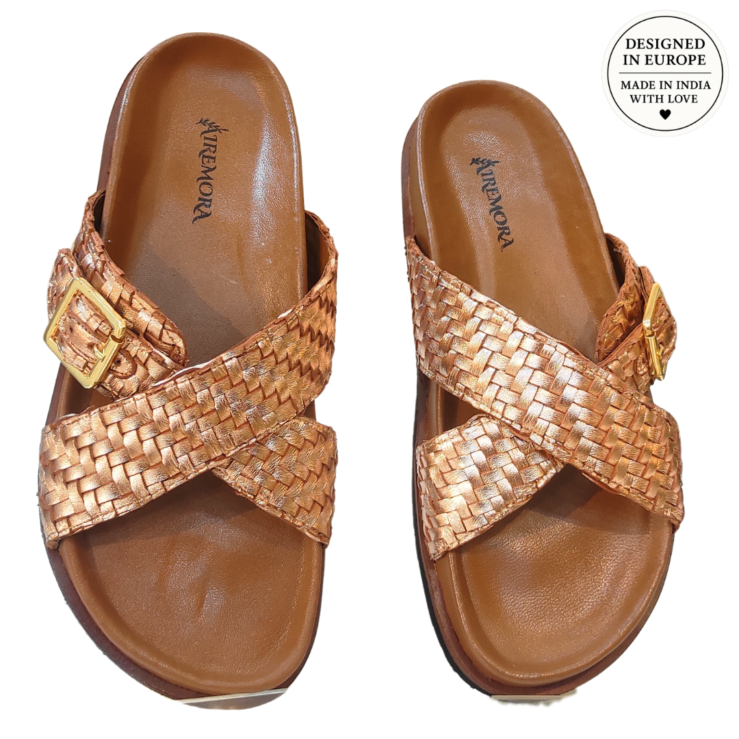 Airemora™ CopperCriss Slides – European Design in Genuine Leather