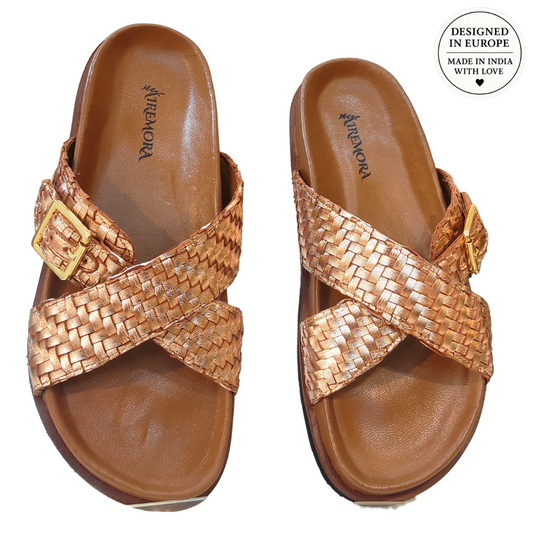 Airemora™ CopperCriss Slides – European Design in Genuine Leather