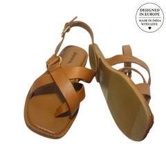 Airemora Amber Leather Flats – European Genuine Leather Cross-Strap Design