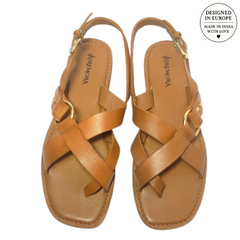 Airemora Amber Leather Flats – European Genuine Leather Cross-Strap Design