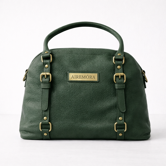 Green Genuine Leather Handheld Bag With Detachable Strap| Textured Leather Bag For Women