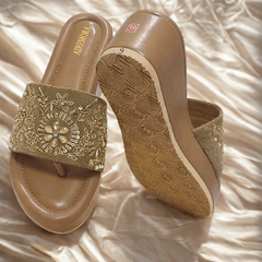 Golden Wedge Sandal| Platform Heel Sandal