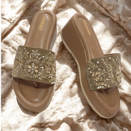 Golden Wedge Sandal| Platform Heel Sandal