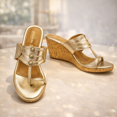 Gold Wedge | Solid Platform Heel Sandal | Platform Heel With Toe Support