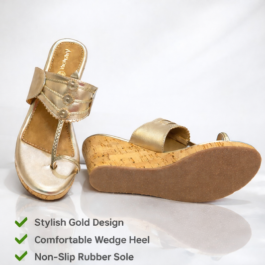 Gold Wedge | Solid Platform Heel Sandal | Platform Heel With Toe Support