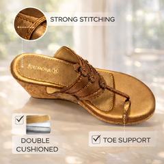 Antique Gold Platform Heel | Wedge With Toe Grip| Casual Wedge Sandal