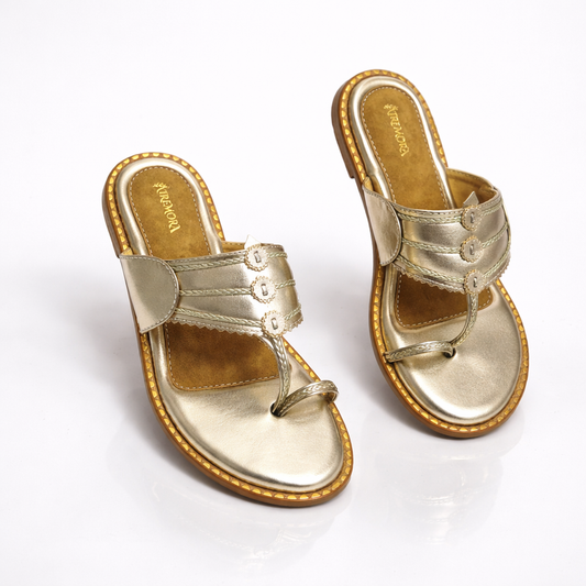 Gold Slider With Toe Support | One Toe Kolhapuri Flats | Muted Gold Tone Flats