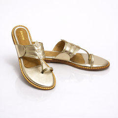 Gold Slider With Toe Support | One Toe Kolhapuri Flats | Muted Gold Tone Flats