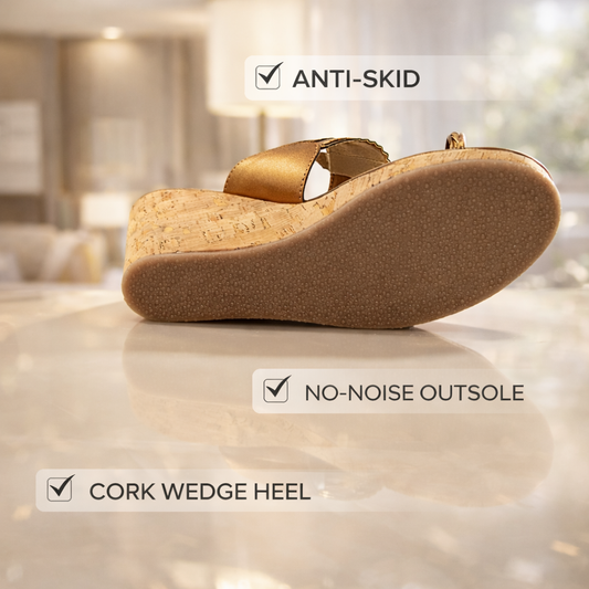 Antique Gold Platform Heel | Wedge With Toe Grip| Casual Wedge Sandal