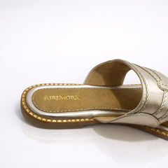 Gold Slider With Toe Support | One Toe Kolhapuri Flats | Muted Gold Tone Flats