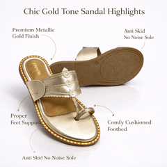 Gold Slider With Toe Support | One Toe Kolhapuri Flats | Muted Gold Tone Flats