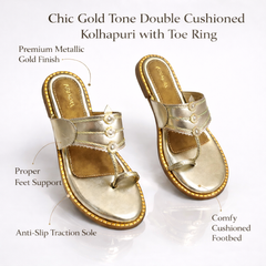 Gold Slider With Toe Support | One Toe Kolhapuri Flats | Muted Gold Tone Flats