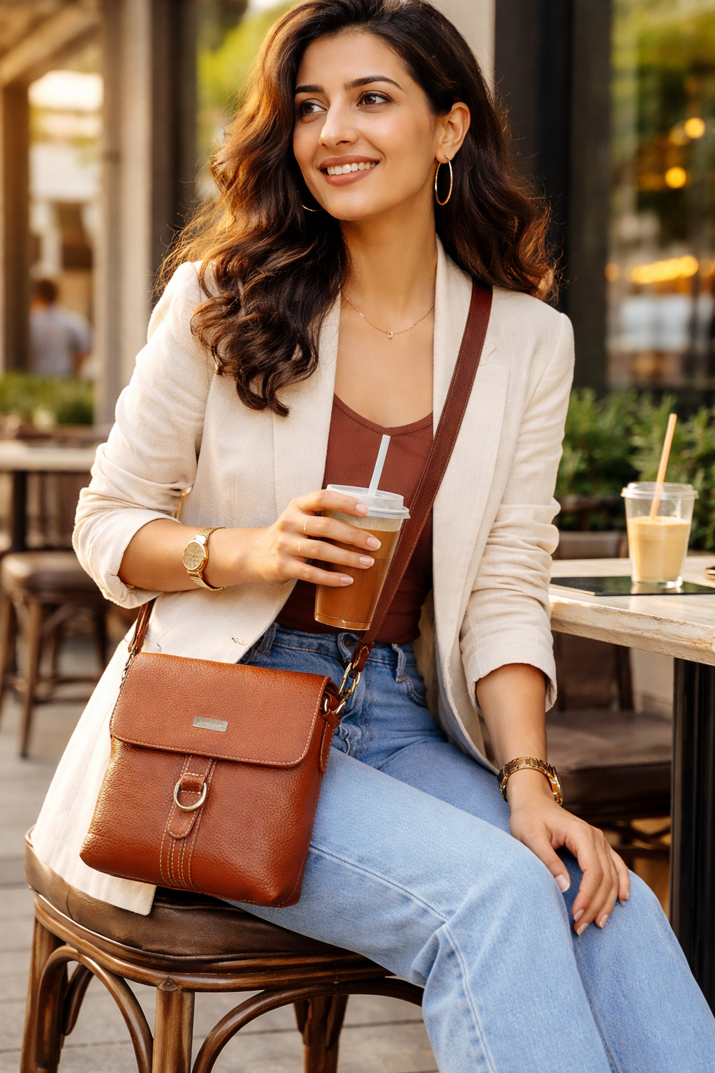 Leather Sling Bag Brown